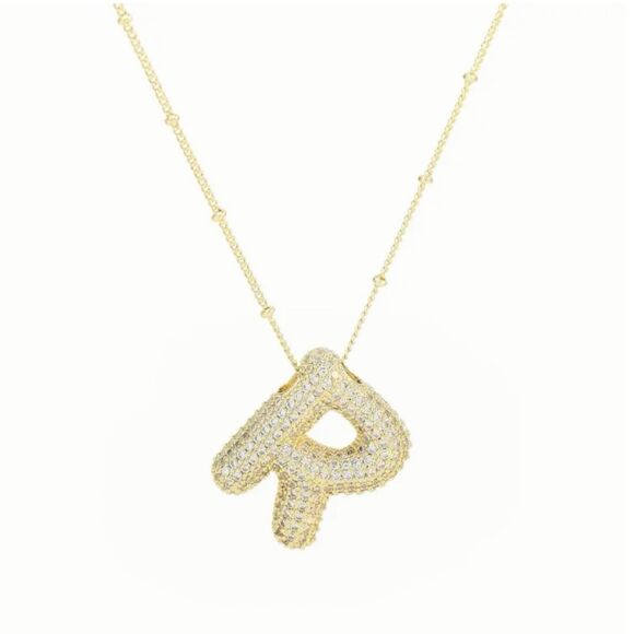 Golden Dainty Bubble Letter 26 A-Z Letter Necklace - Picture 1 of 4